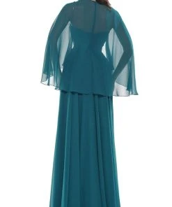 Marsoni By Colors - MV1094 Capelet Sleeve Beaded Chiffon A-Line Gown