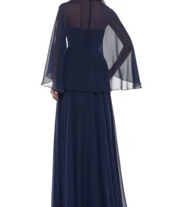 Marsoni By Colors - MV1094 Capelet Sleeve Beaded Chiffon A-Line Gown