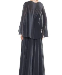 Marsoni By Colors - MV1094 Capelet Sleeve Beaded Chiffon A-Line Gown