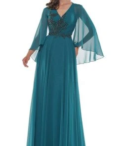 Marsoni By Colors - MV1094 Capelet Sleeve Beaded Chiffon A-Line Gown