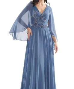 Marsoni By Colors - MV1094 Capelet Sleeve Beaded Chiffon A-Line Gown