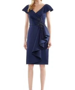 Marsoni By Colors - MV1106 Knee Length Ruffle Trimmed Sheath Dress