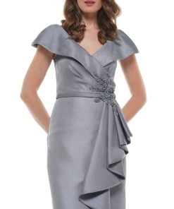 Marsoni By Colors - MV1106 Knee Length Ruffle Trimmed Sheath Dress 14 Marsoni By Colors - MV1106 Knee Length Ruffle Trimmed Sheath Dress