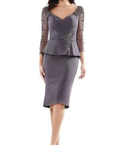 Marsoni By Colors - MV1108 Beaded Quarter Sleeve Peplum Sheath Dress