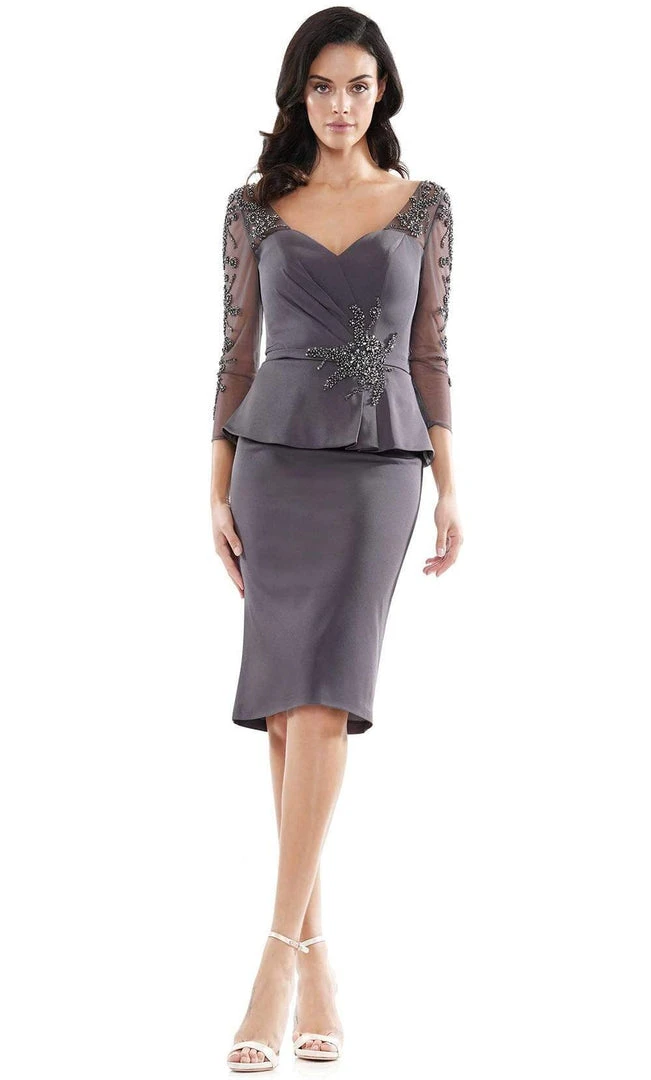 Marsoni By Colors - MV1108 Beaded Quarter Sleeve Peplum Sheath Dress 3 Marsoni By Colors - MV1108 Beaded Quarter Sleeve Peplum Sheath Dress
