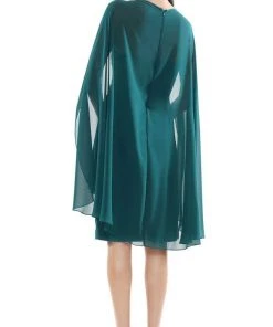 Marsoni By Colors - MV1110 Cape Sleeve Ruffle-Trimmed Sheath Dress