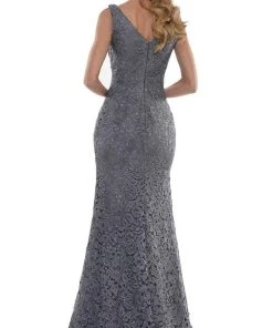 Marsoni By Colors - MV1116 V Neck Embroidered Trumpet Dress