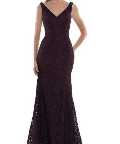 Marsoni By Colors - MV1116 V Neck Embroidered Trumpet Dress