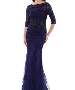 Marsoni By Colors - MV1127 Fitted Beaded Waist Evening Dress
