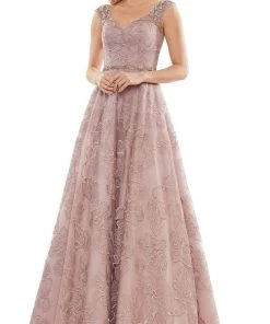 Marsoni By Colors - MV1129 Floral Detailed Voluminous A-line Dress