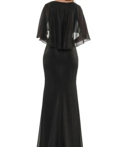 Marsoni By Colors - MV1130 Glittered Fabric Poncho Sheath Gown