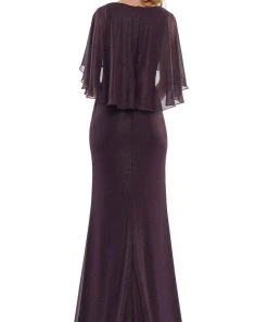 Marsoni By Colors - MV1130 Glittered Fabric Poncho Sheath Gown