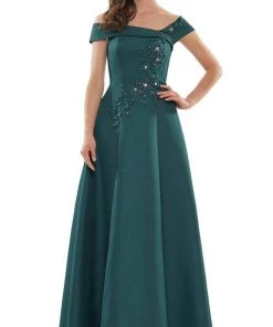 Marsoni By Colors - MV1138 Off Shoulder Beaded A-line Gown