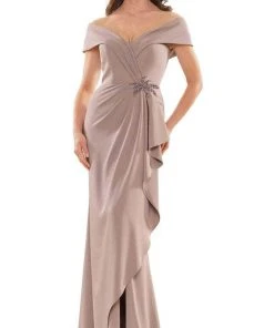 Marsoni By Colors MV1180 - Off Shoulder High Slit Evening Dress