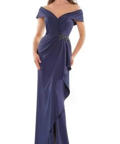 Marsoni By Colors MV1180 - Off Shoulder High Slit Evening Dress