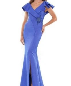 Marsoni By Colors MV1190 - Ruffled V-Neck Long Dress