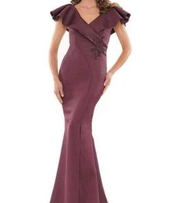 Marsoni By Colors MV1190 - Ruffled V-Neck Long Dress 9 Marsoni By Colors MV1190 - Ruffled V-Neck Long Dress