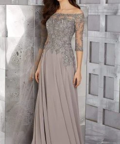 MGNY By Mori Lee - 71621 Crystal Beaded Off-Shoulder Chiffon Gown