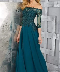 MGNY By Mori Lee - 71621 Crystal Beaded Off-Shoulder Chiffon Gown