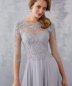 MGNY By Mori Lee - 71714 Beaded Lace Bateau A-Line Dress