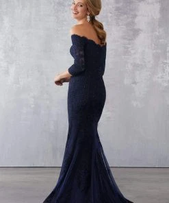 MGNY By Mori Lee - 71731 Lace Off-Shoulder Quarter Sleeves Dress