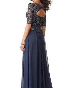 MGNY By Mori Lee - 71805 Embroidered V-neck A-line Gown