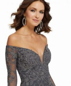MGNY By Mori Lee - 72015 Metallic Lace Off-Shoulder Trumpet Dress 8 MGNY By Mori Lee - 72015 Metallic Lace Off-Shoulder Trumpet Dress