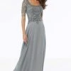 MGNY By Mori Lee - 72113 Crystal Beaded Square Neck Chiffon Dress
