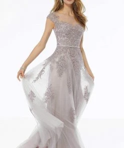 MGNY By Mori Lee - 72123 Beaded Lace Illusion Neck A-line Dress