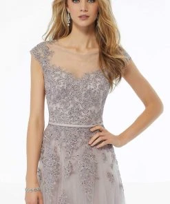 MGNY By Mori Lee - 72123 Beaded Lace Illusion Neck A-line Dress