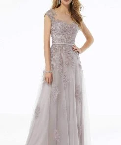 MGNY By Mori Lee - 72123 Beaded Lace Illusion Neck A-line Dress