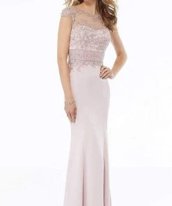 MGNY By Mori Lee - 72127 Embroidered Bateau Stretch Crepe Sheath Dress