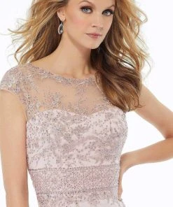 MGNY By Mori Lee - 72127 Embroidered Bateau Stretch Crepe Sheath Dress