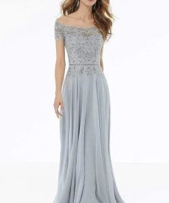 MGNY By Mori Lee - 72133 Off Shoulder Lace Appliqued Chiffon Dress 10 MGNY By Mori Lee - 72133 Off Shoulder Lace Appliqued Chiffon Dress