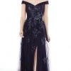 MGNY By Mori Lee - 72228 Off Shoulder Sequin Net High Slit A-Line Gown