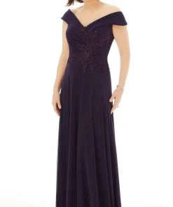 MGNY By Mori Lee - 72229 Appliqued Pleated Off Shoulder A-Line Gown