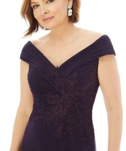 MGNY By Mori Lee - 72229 Appliqued Pleated Off Shoulder A-Line Gown