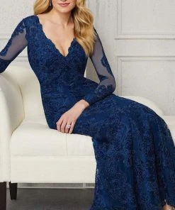 MGNY By Mori Lee - 72402 Embroidered V-Neck Sheath Dress