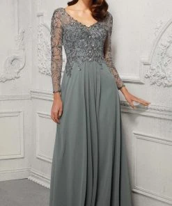 MGNY By Mori Lee - 72403 V-Neck A-Line Evening Dress