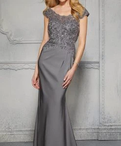 MGNY By Mori Lee - 72425 Cap Sleeve Sequined Crepe Evening Gown