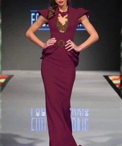 MNM Couture - 2295 Bell Cap Sleeve Peplum Sheath Gown