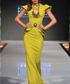 MNM Couture - 2295 Bell Cap Sleeve Peplum Sheath Gown