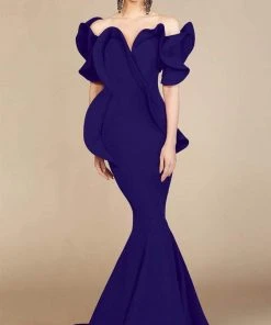 MNM Couture - 2328 Peplum Off-Shoulder Mermaid Evening Gown