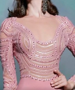 MNM COUTURE - 2503 Long Sleeve Intricately Beaded Mermaid Gown