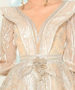 MNM COUTURE - 2522 Illusion Jewel Lone Sleeves Gown