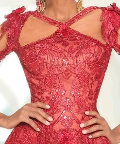 MNM COUTURE - 2523 Embroidered Fringe A-Line Gown