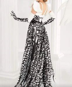 MNM COUTURE - 2592 Flutter Sleeve Printed A-Line Gown 6 MNM COUTURE - 2592 Flutter Sleeve Printed A-Line Gown