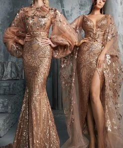 MNM COUTURE - 2637 Embellished High Neck Trumpet Dress