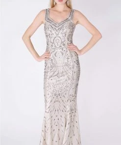 MNM COUTURE - F00301 Sleeveless Jewel Beaded Long Sheath Gown