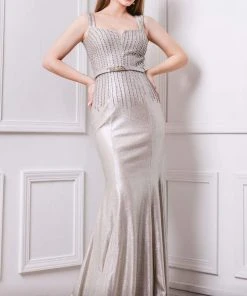 MNM COUTURE - F4211 Bead-Textured Metallic Mermaid Gown